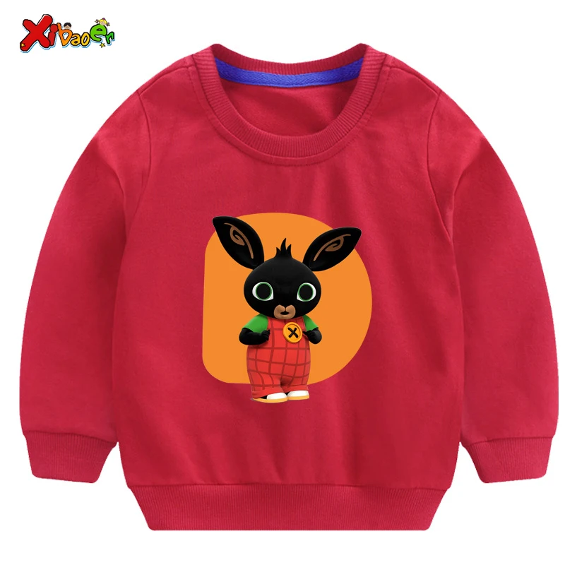 Детский свитер для девочек, толстовка с капюшоном, модные топы для малышей, футболка с рисунком кролика bing, детская одежда, пуловер с длинными рукавами - Цвет: sweatshirt red