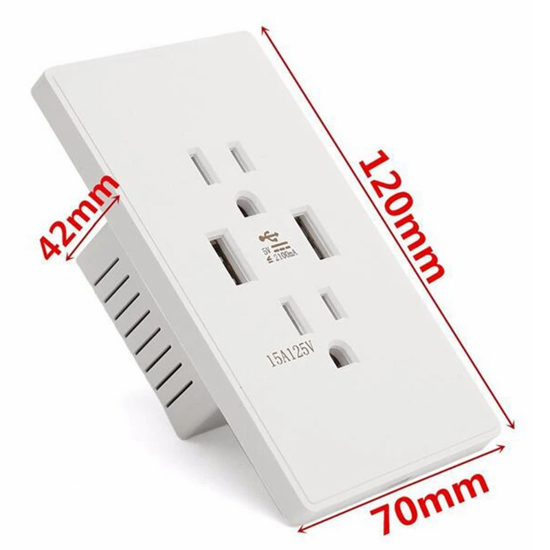 

Hot Sale American Standard Wall Power Socket Outlet with 2Usb Ports for Phone Charging Ac 110-250V 15A Double Us Plug Household