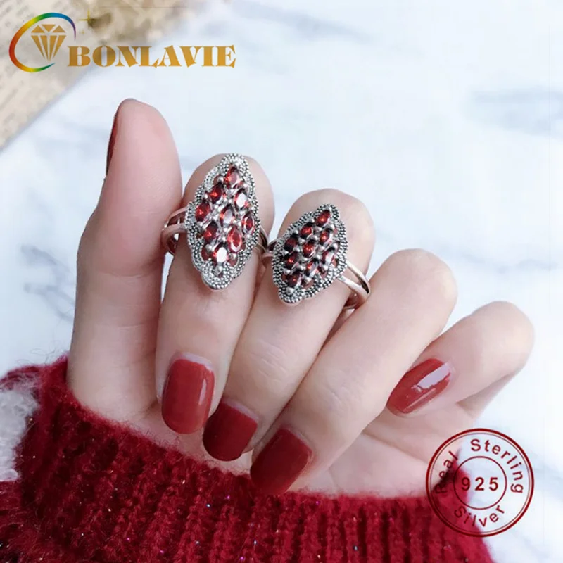 925 Silver Ring Korean Fashion Red Garnet Zirconium Women's Adjustable Rhombus | Украшения и аксессуары