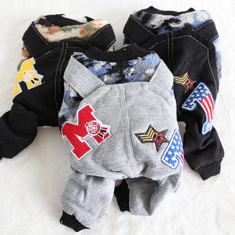 Осень зима Новые камуфляжные Стиль собак Комбинезоны четыре ноги три Цвета от Xs