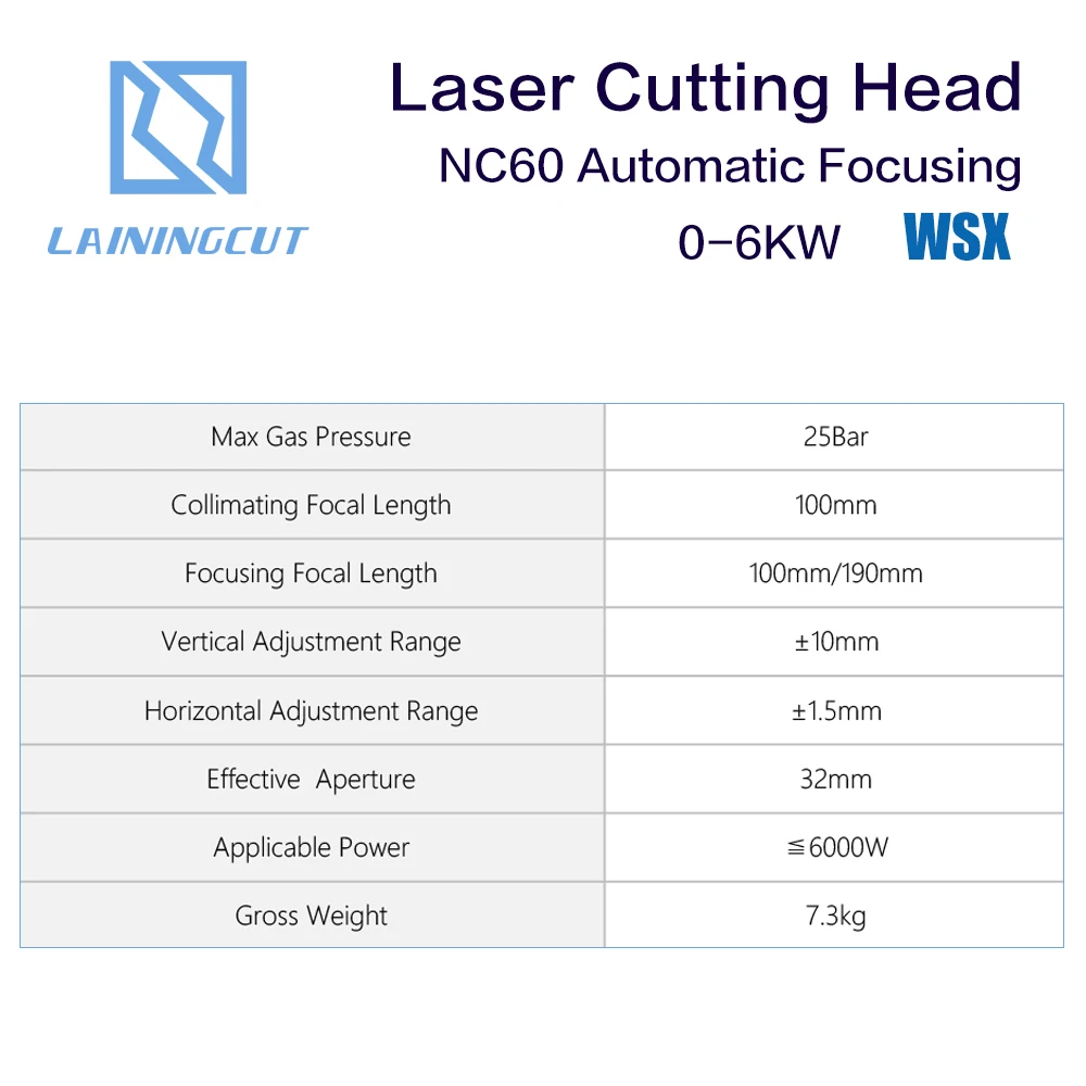 LSKCSH WSX 0-6KW NC60 автоматическая фокусировка волоконная Лазерная режущая головка 6000 Вт Высокая мощность QBH для резки металла