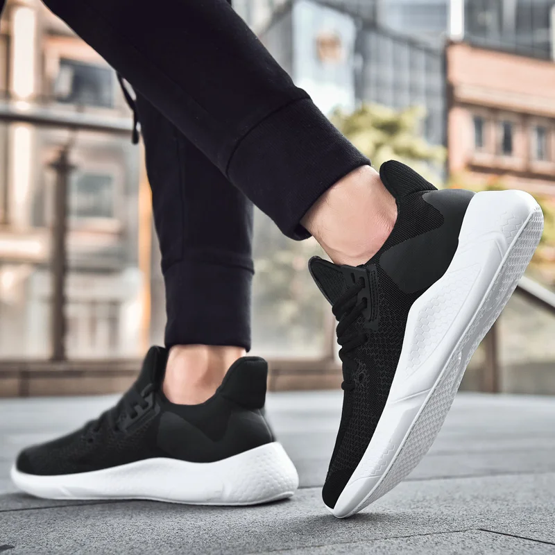 Мужские кроссовки Flyknit с сеткой, дышащие, большие размеры, легкая спортивная обувь для улицы, нескользящая прогулочная обувь, мягкие мужские кроссовки