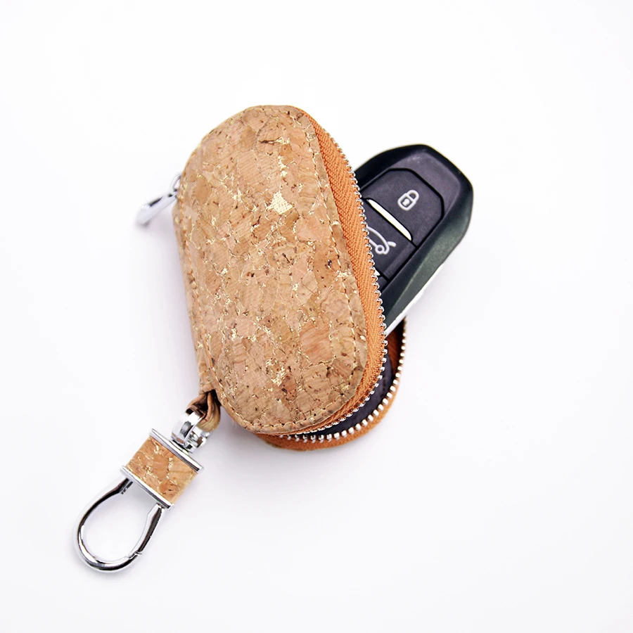 New Arrival Genuine Cork Car Key Holder Fashion Men Women Gift Organizer Natural Wooden Leather Coin Case