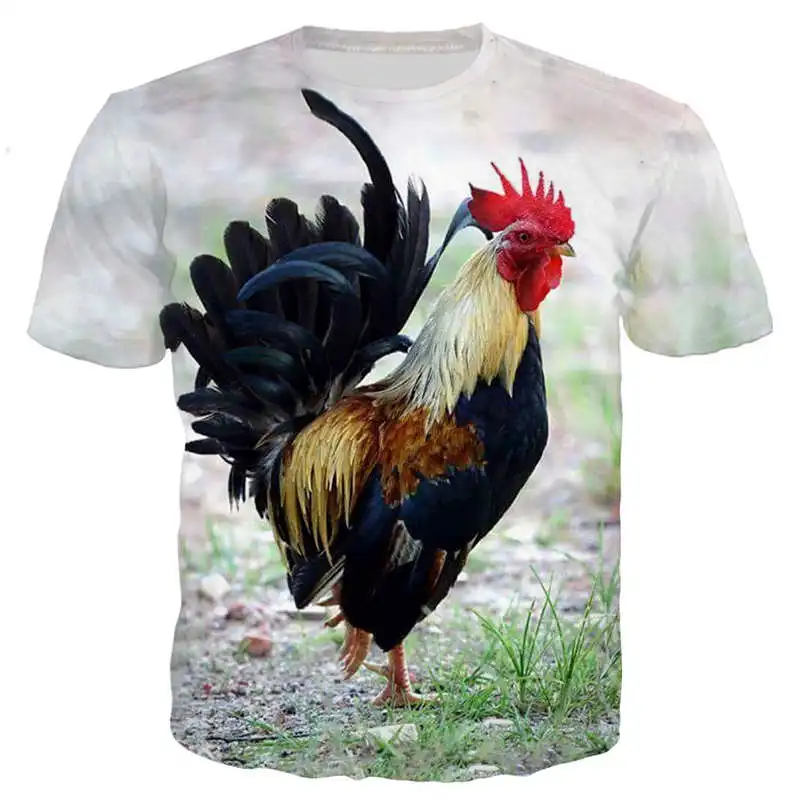 2020 new children's 3D cool T-shirt male / female chicken printed short sleeve Harajuku Street top | Мать и ребенок