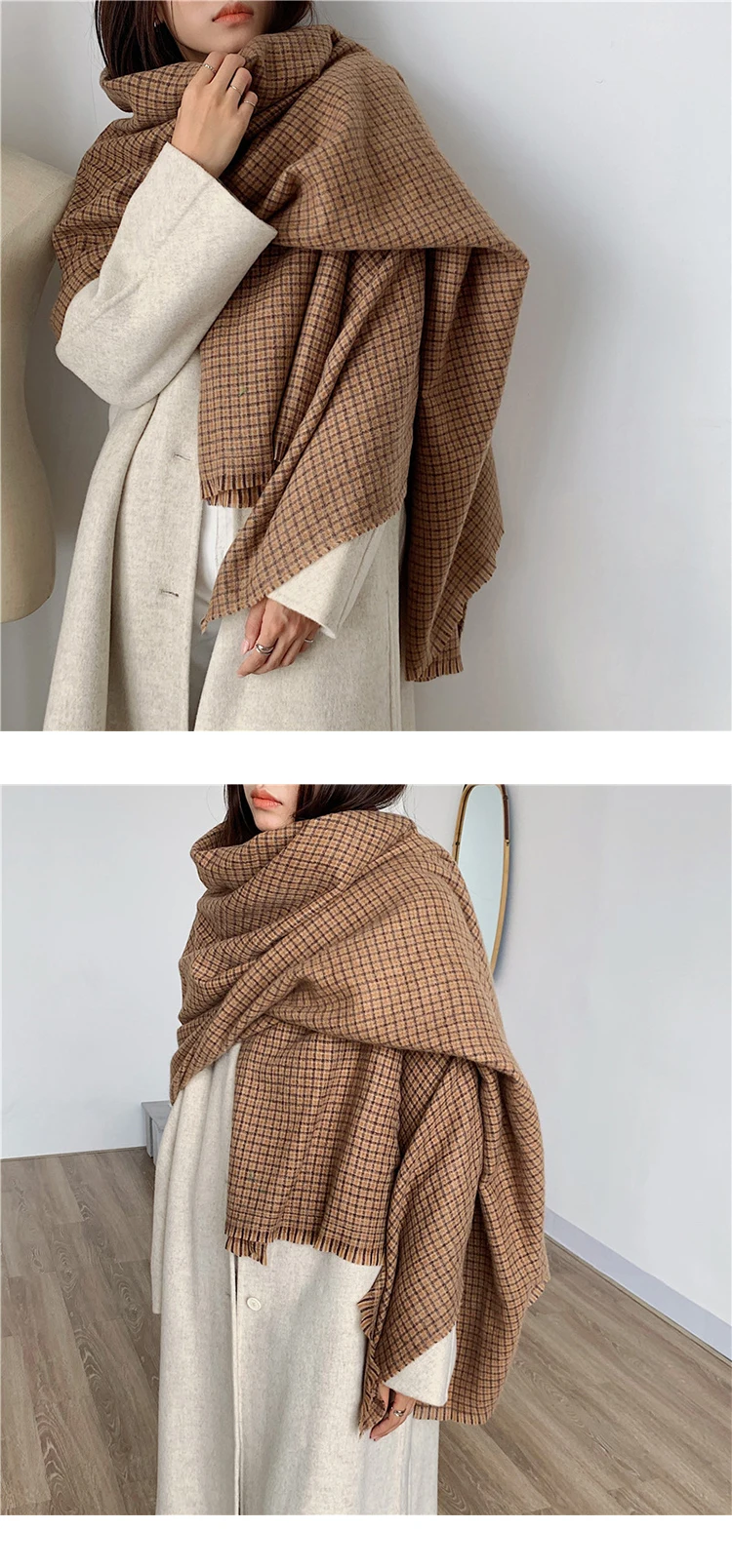 H4e2229b8c57d4958ba6263720f9829c28 Winter Preppy Vintage Scarf Women Men Imitation Cashmere Plaid Scarves Warm Hijab Mujer Bufandas Stoles Wrap Shawl Mallzona