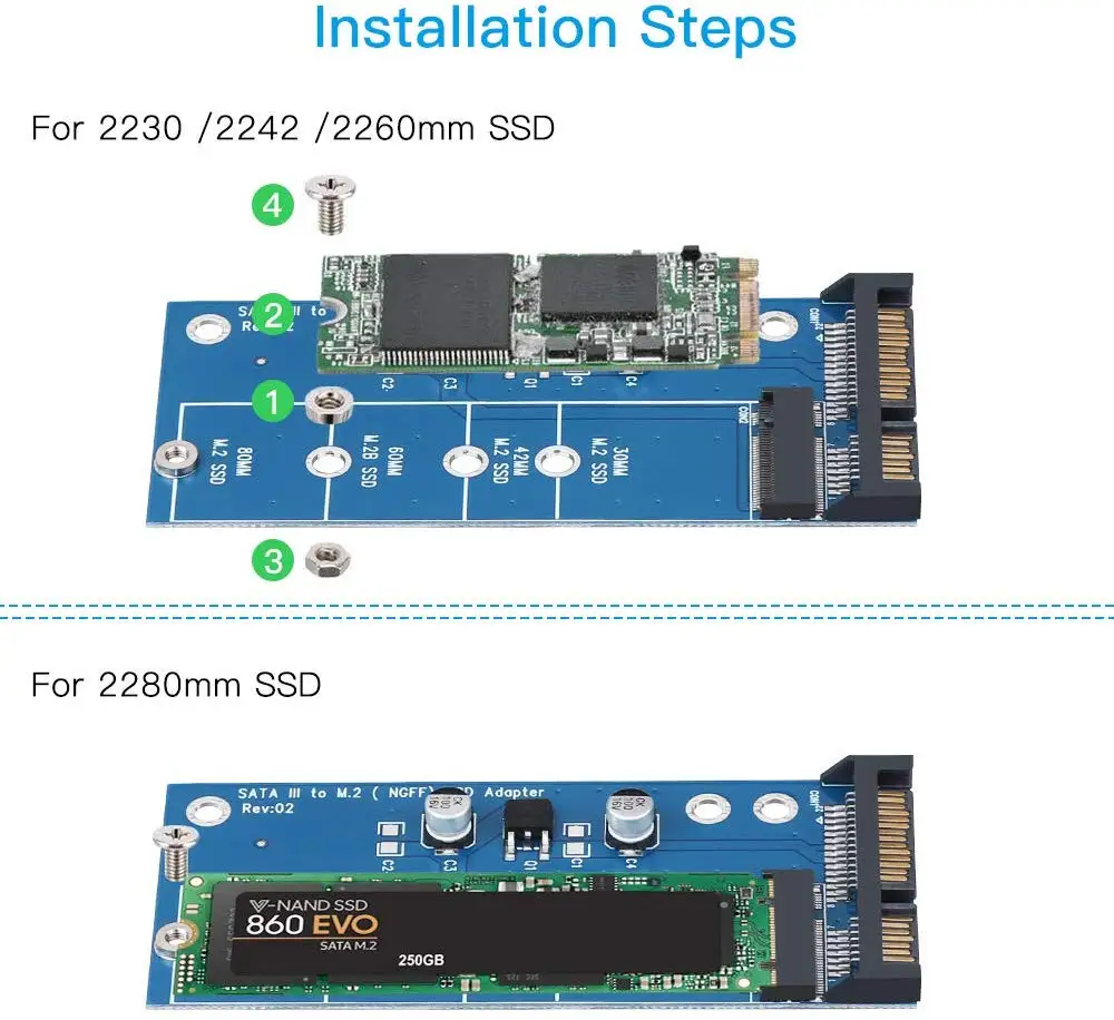 Onvian M2 SSD NGFF to SATA Adapter 6Gbps NGFF M 2 Adapter Card 22 Pin SATA 5