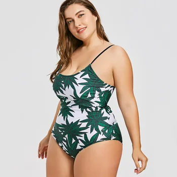 

1pc Plus Size Maple Leaf Print Swimwear 2020 Open Back Sexy Women Monokini bandage Bikini Swimsuit bathing Suit 5XL