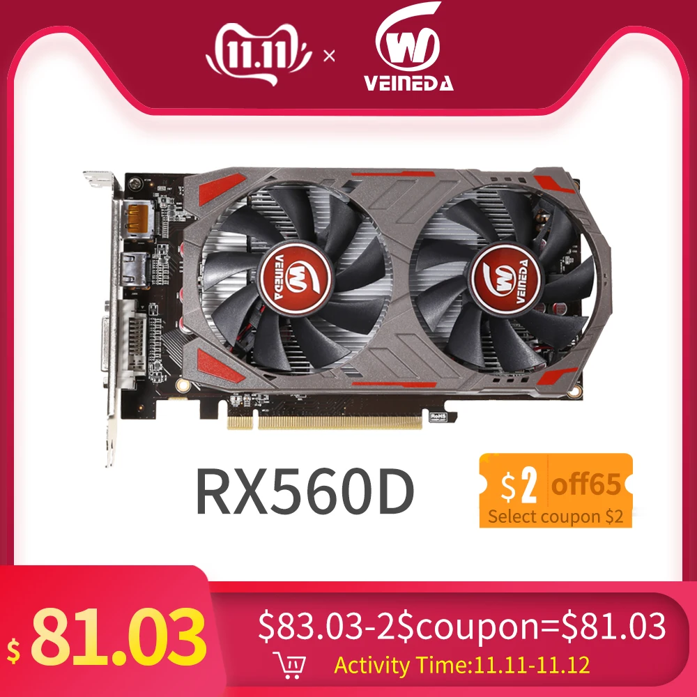 Günstige VEINIDA Video Karte Radeon RX 560D GPU 4GB GDDR5 128 bit Gaming Desktop computer Video Graphics Karten PCI Express3.0 für Amd Karte