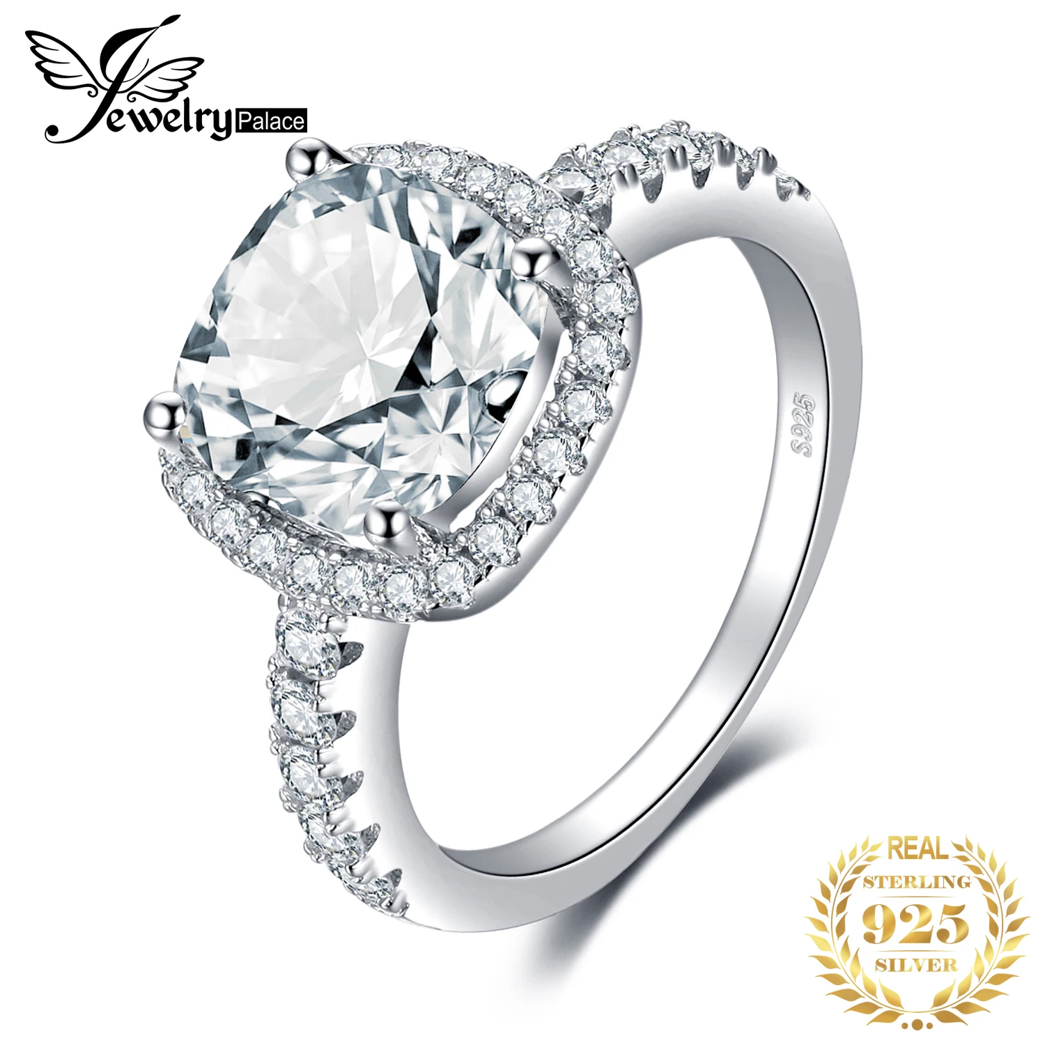 Concept Jewelry 2Ct Round Cut Cubic Zirconia Halo Solitaire Engagement Ring in 925 Sterling Silver with 14k White Gold Finish
