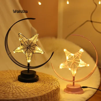

ins Star Moon Shape Iron Night Light Battery Powered USB LED Energy Saving Lamp Romantic Decorative Table Lamp CD50 W05