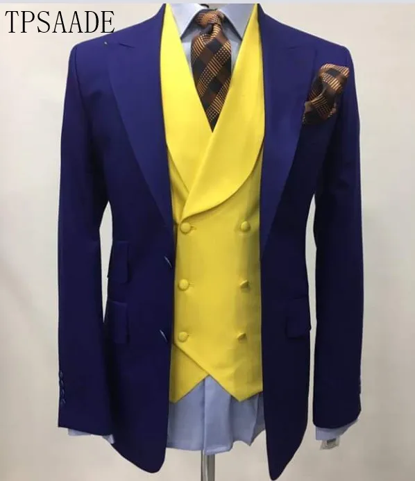 Slim Fit Мужские свадебные костюмы модная двубортная жилетка желтая для жениха фраки строгие Paer костюм Homme