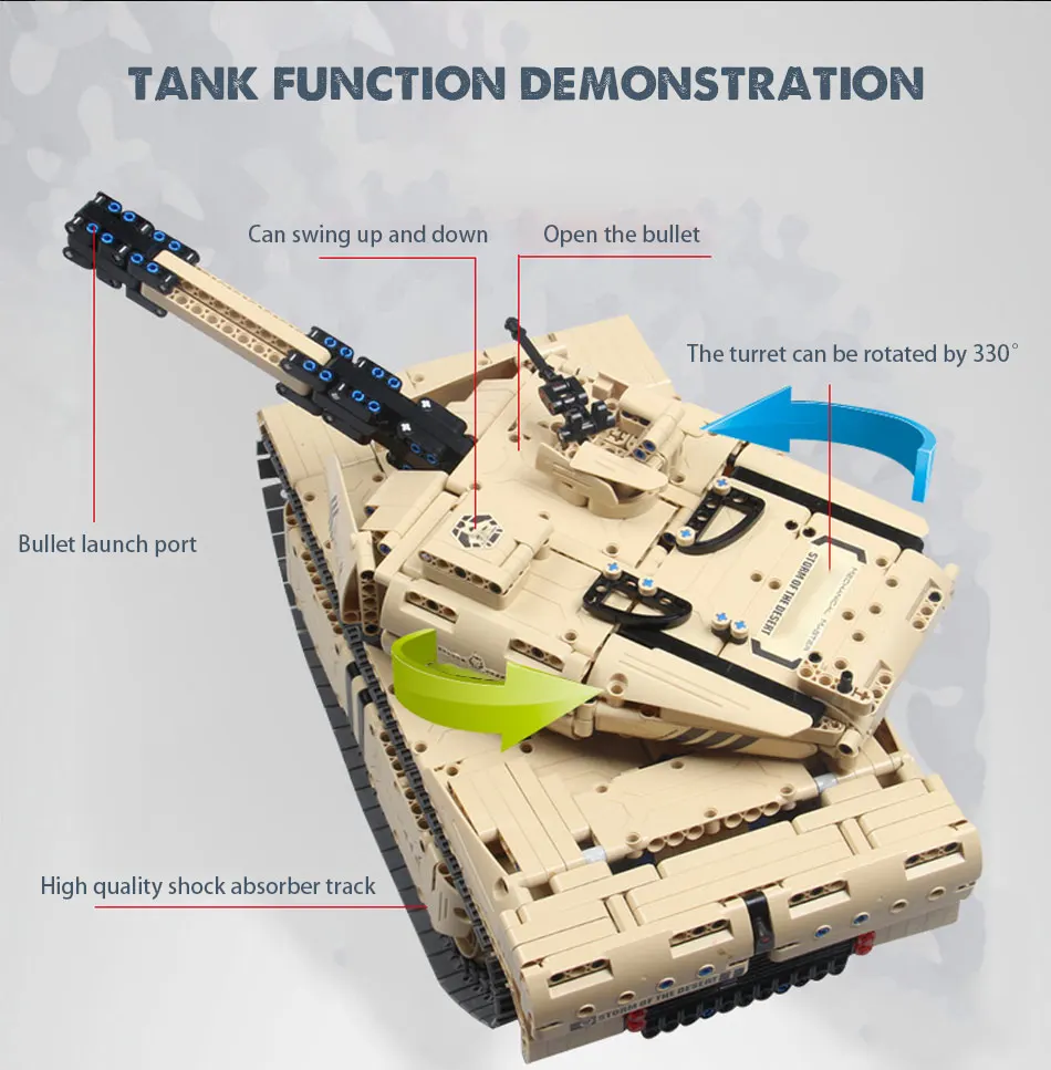 2,4G RC M1A2 модель танка, строительные блоки, совместимые военные блоки для танков с дистанционным управлением, 1276 шт Наборы игрушек для детей