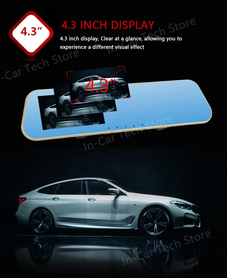 4.3- Inch Dash CAM Dual - Lens 1080P Rearview Mirror Dash CAM 2