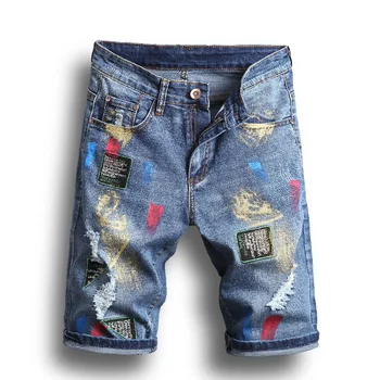 

New 2020 Printed Patchwork Denim Ripped Short Hole jeans