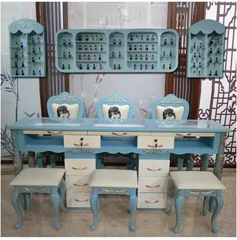 

Retro manicure table net red simple lacquer single double three person manicure table chair set