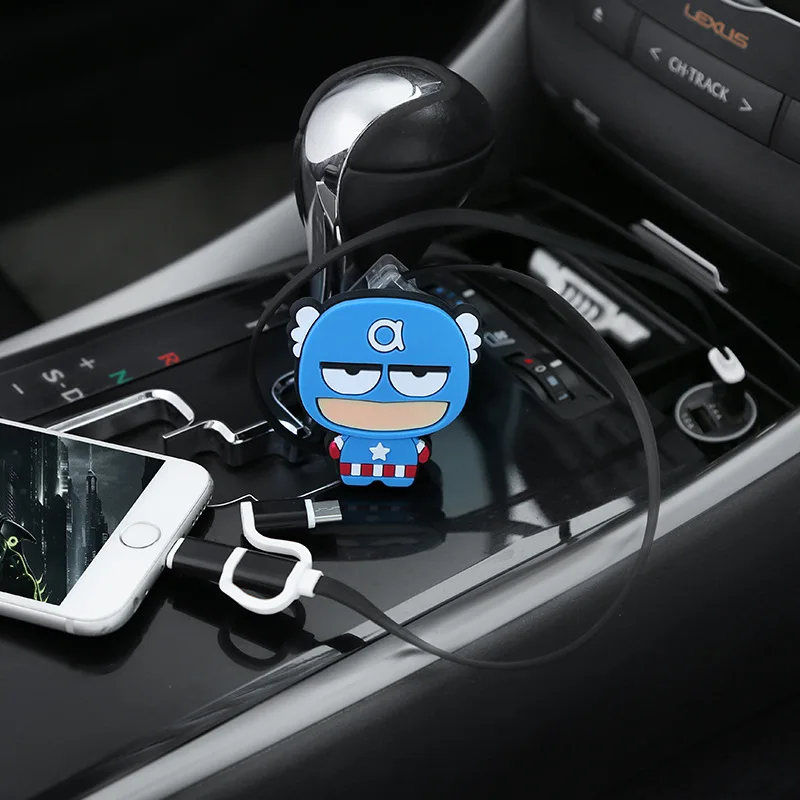 

3 in 1 USB Cable Super Hero Cartoon Phone Charging Line Extension Car Telescopic Data Line Micro USB Cable Car Accessories