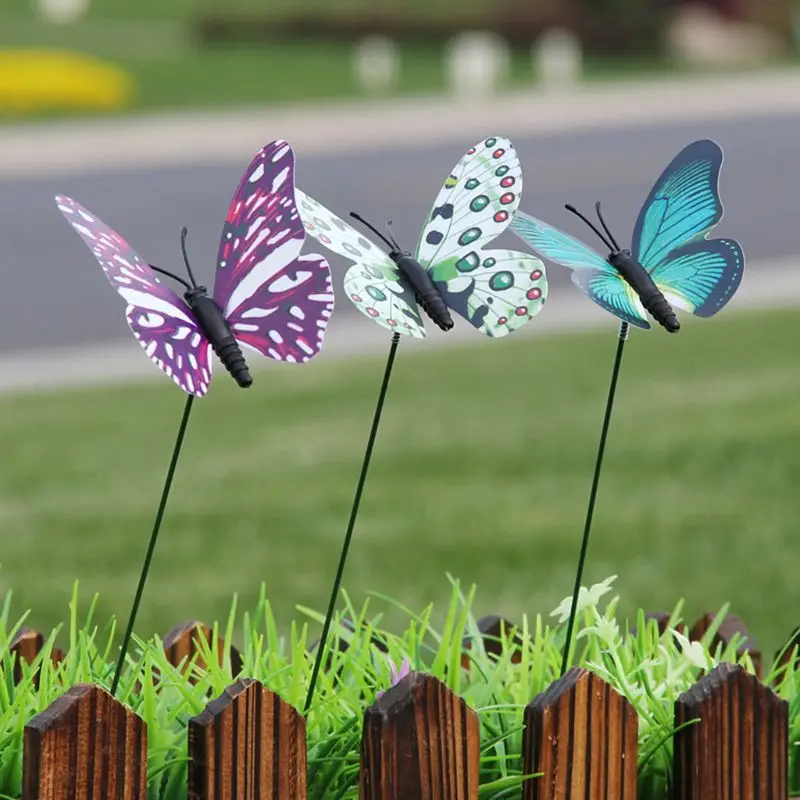25Pcs Artificial Butterfly Decorations Garden Yard Lawn Patio Outdoor Art Ornaments Random Color Decorative Crafts Y5GB