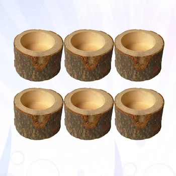 

6pcs Rustic Wooden Stump Candle Holder Creative Tea Light Candle Holders Succulent Planter Craft Ornament (Size S)