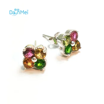 

Danmei earrings Fine Jewelry Natural multicolr tourmaline Round3.0mm 925 sterling silver earrings for women Party the best gif