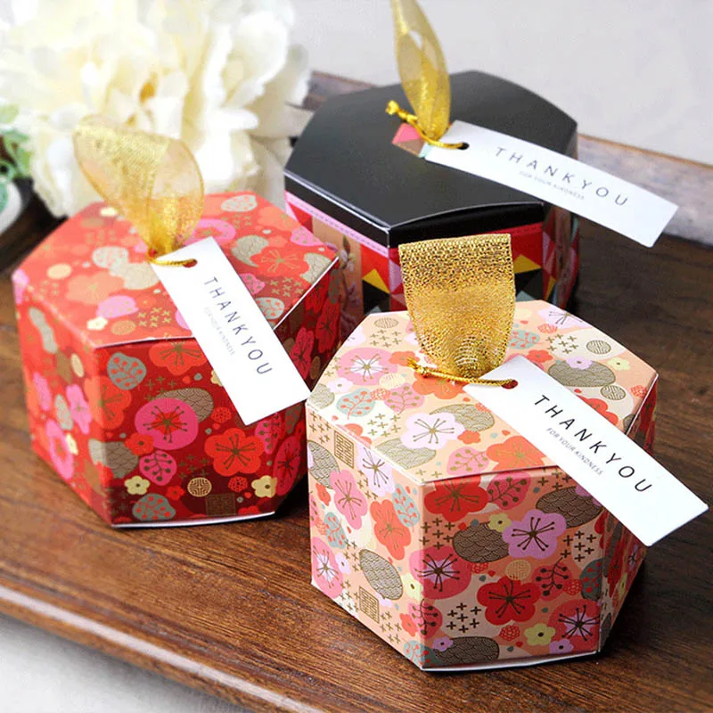 

Dress Gala Favor Sakura Flower Boxes Bonbonniere Gift Box Boxes Party Present Sweet For Candy Cake Packaging Boite Dragees 10Pcs