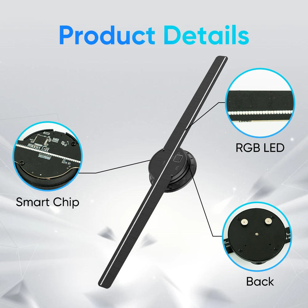 3D Hologram Fan LED Projector 42cm 2 Fan Blade Wall-mounted 224 LED Advertising Machine