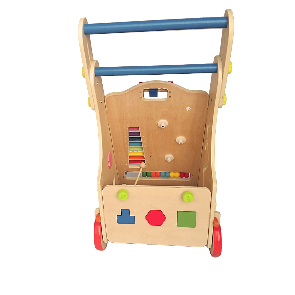  Adjustable Wooden Baby Walker Toddler Toys with Multiple Activity Toys Center