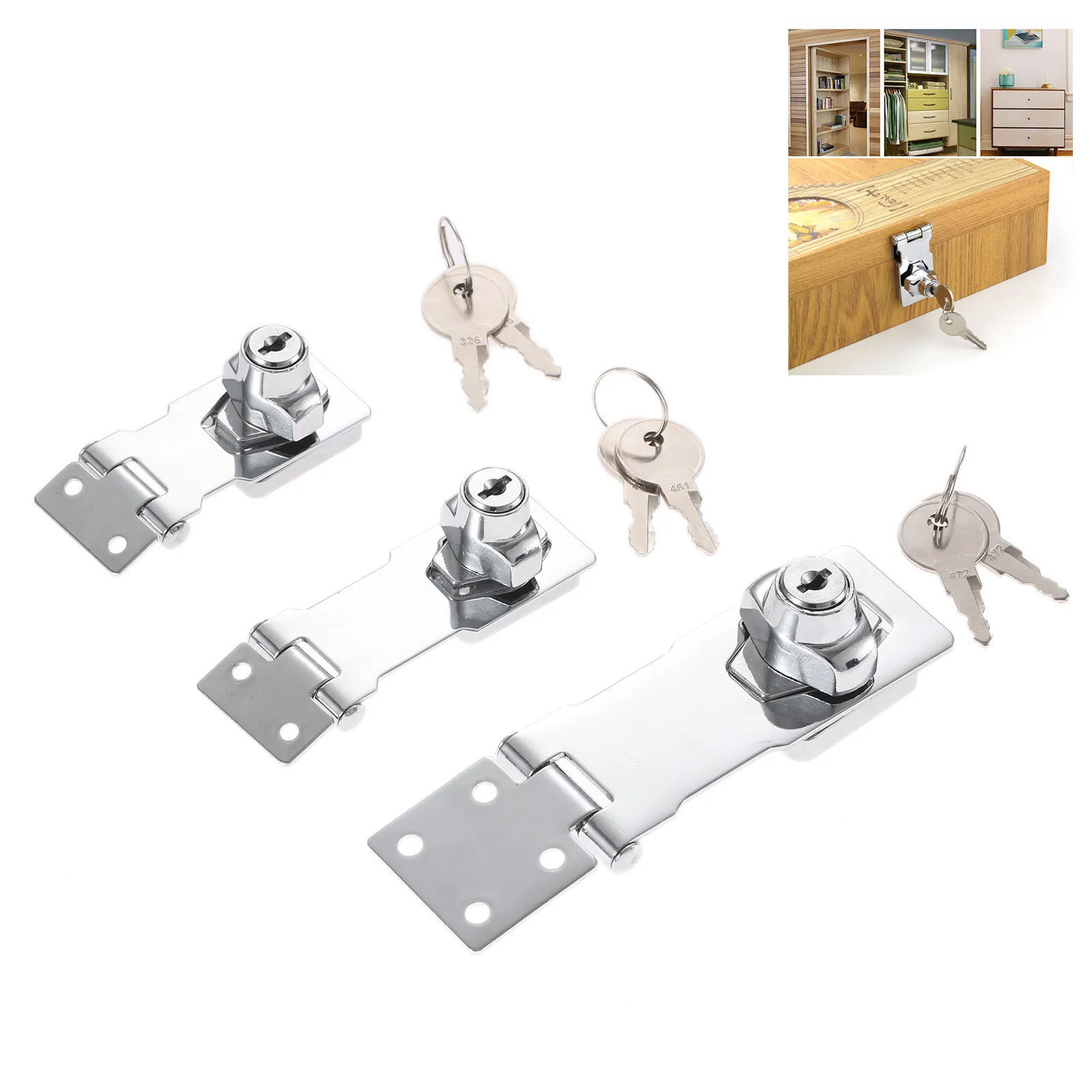 

Stainless Steel Plating Self Locking Security Hasp Staple 2 Keys Lock Shed Cupboard Padlock Door/Shed/Gate/Van Lock/desk/close