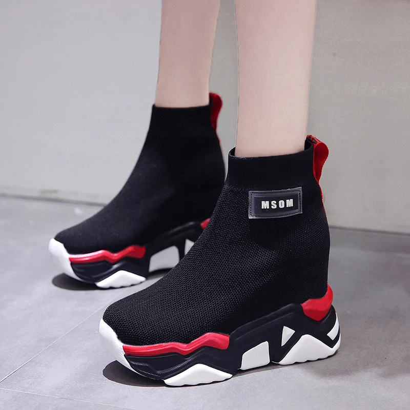 2019 г. осенние женские ботильоны не сужающийся книзу массивный носок кроссовки на