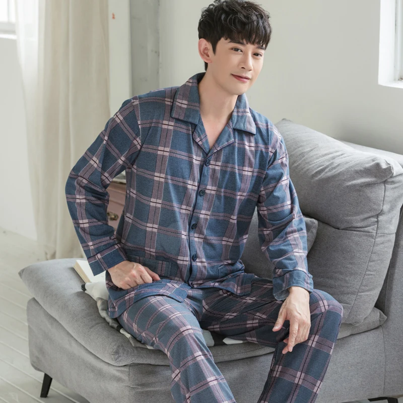 Winter 100% Pure Cotton Pajamas Men 2 Pieces Lounge Sleepwear Bedgown Men PJ Pijama Hombre Home Clothes Plus Size Pyjama Homme