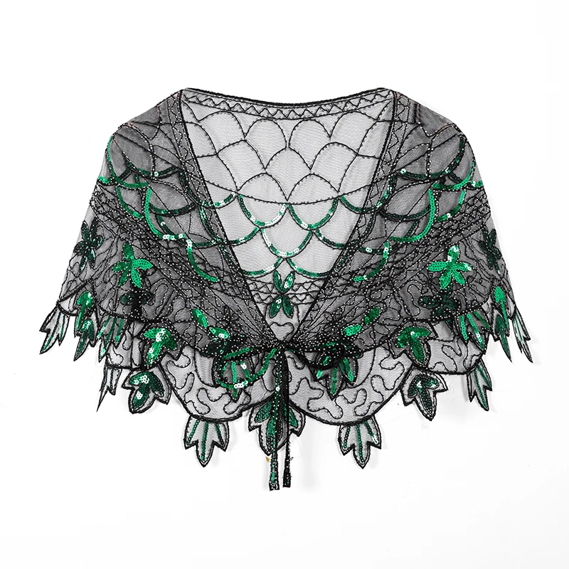 Green Shawl 1920s шаль в винтажном стиле обертывание s Gatsby вышитая бисером вечерняя накидка Свадебная шаль для вечерних платьев свадебное вечернее Болеро обертывание - Цвет: Green Shawl