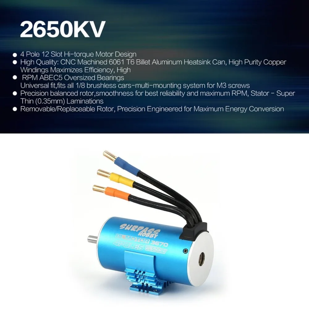 

2019 SURPASSHOBBY 3670 2650KV 2Y 5mm Brushless Motor with Heat Sink for 1/8 RC Remote Control Car Parts Spare Parts Component fz