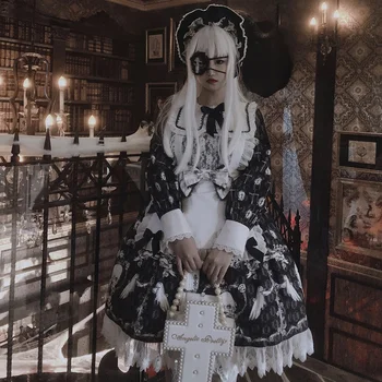 

The Witch & Cross ~ Gothic Printed Lolita OP Dress Long Sleev Dress by Diamond Honey