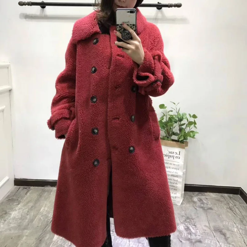 Abrigos Mujer Invierno корейское пальто из овечьего меха кожаные куртки шерсть мех зимняя женская Повседневная парка х-длинное пальто с поясом