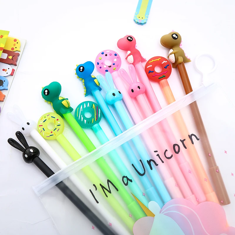 12Pcs/pack Creative Kawaii Gel Pen Black Cat We Bare Bear Cactus Unicorn Flamingo Christmas Gift Cute Stationery Store Ink Pens