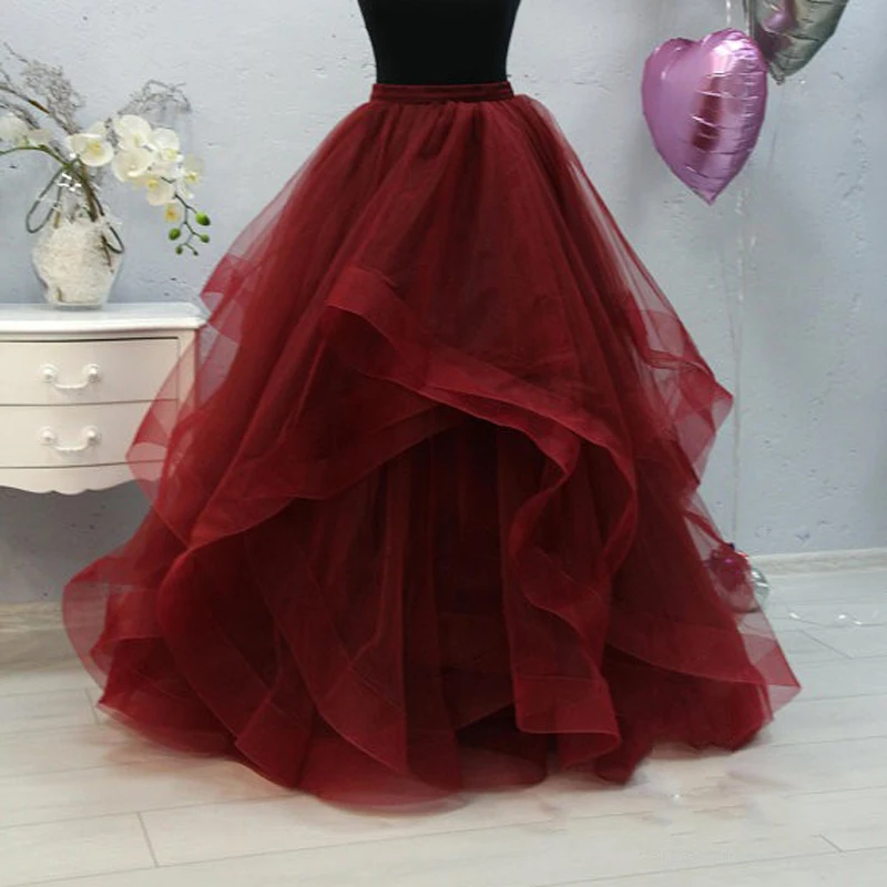 2020 Formal Ruffles Puffy Long Wedding Tulle Skirts For Bridal Pretty Wine Red Women Skirt Photography Faldas Mujer Saias | Женская