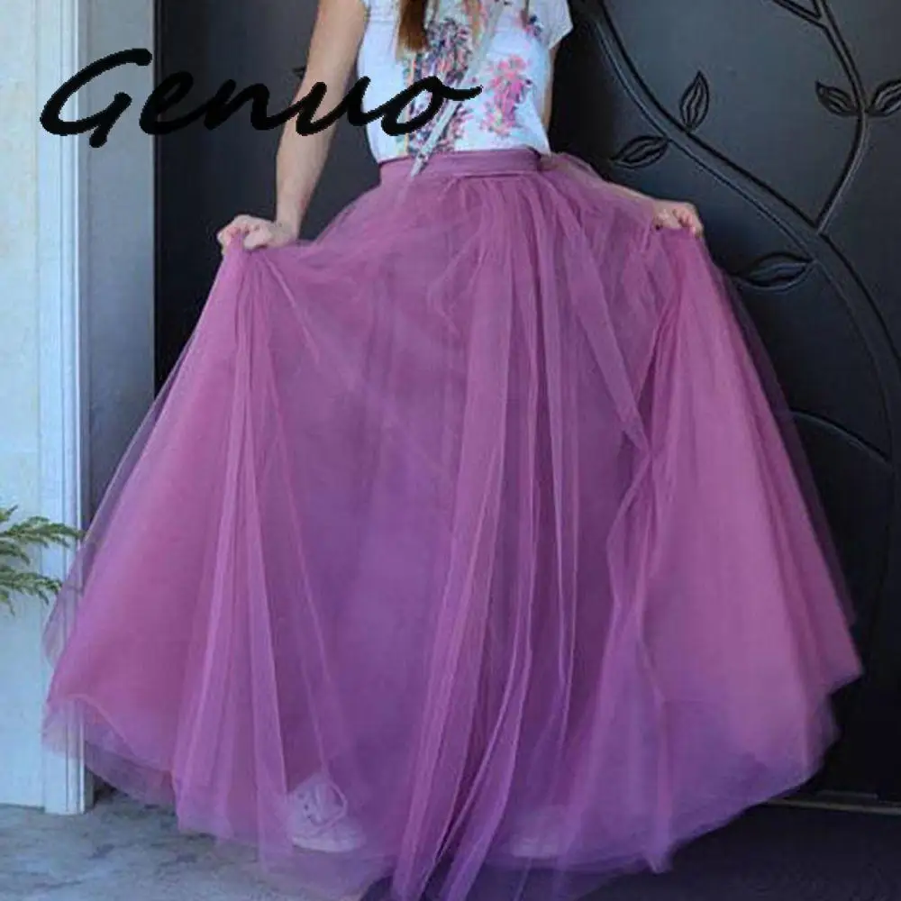 Genuo New Puffy Skirt Purple Long Half-Length Skirts Women Skirts 5 Layers Mesh Tulle Tutu Skirt For Parties Formal Skirts