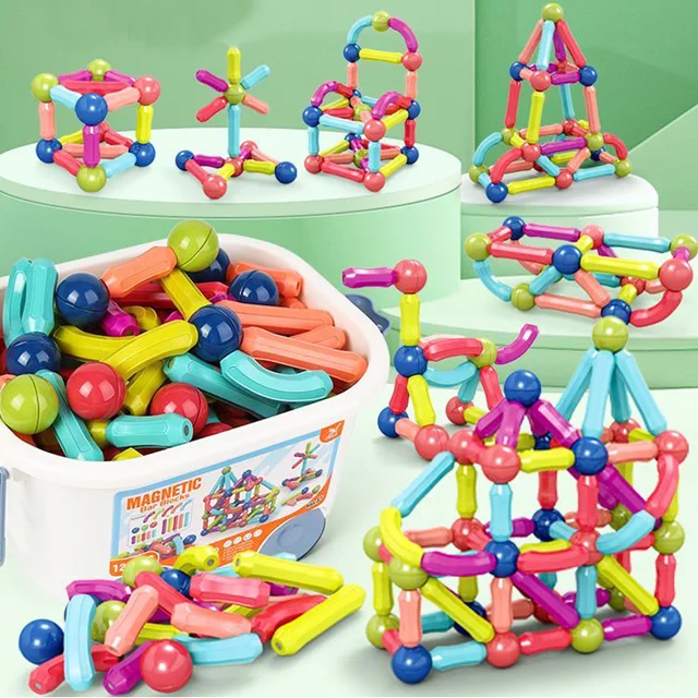 128pcs Big Size Magnetic Stick Constructor Magnet Designer Building Blocks Game Educational Magnetic Toys for Children Gift 2