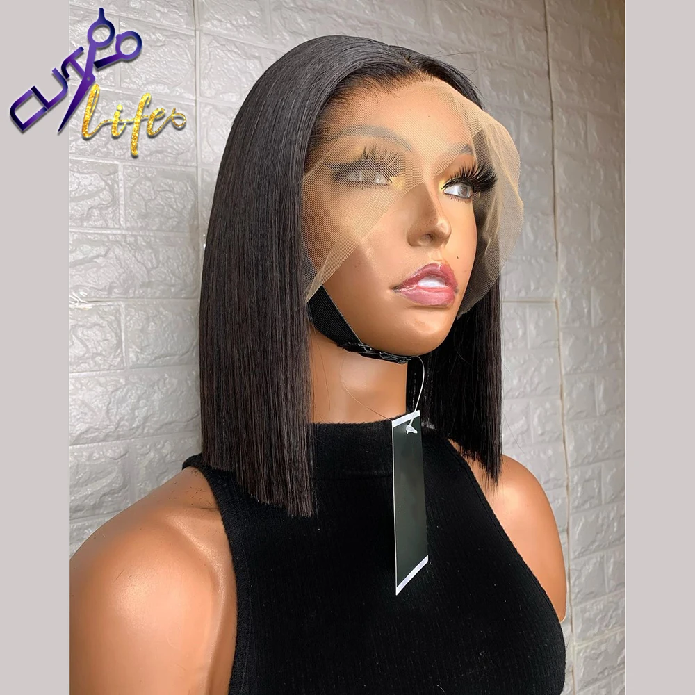 Short Straight Wigs Remy Natural Hair Wigs 13X4 Lace Frontal Human Hair Pre Plucked Brazilian 4X4 Lace Closure Wig