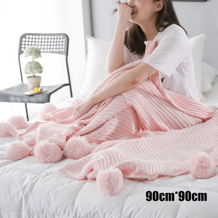 Soft Cotton Blanket Adorable Hair Ball Blanket Home Bedroom Knitted Blankets TB Sale