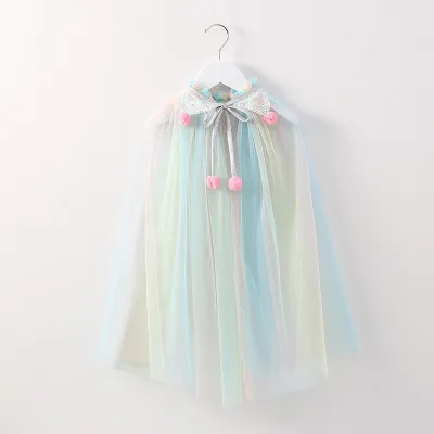 Baby Girl Cloak Sequin Ball Tulle Shawl Kids Dress Out Coat Party Beach Rainbow Wrap Princess Christmas Costume One Size