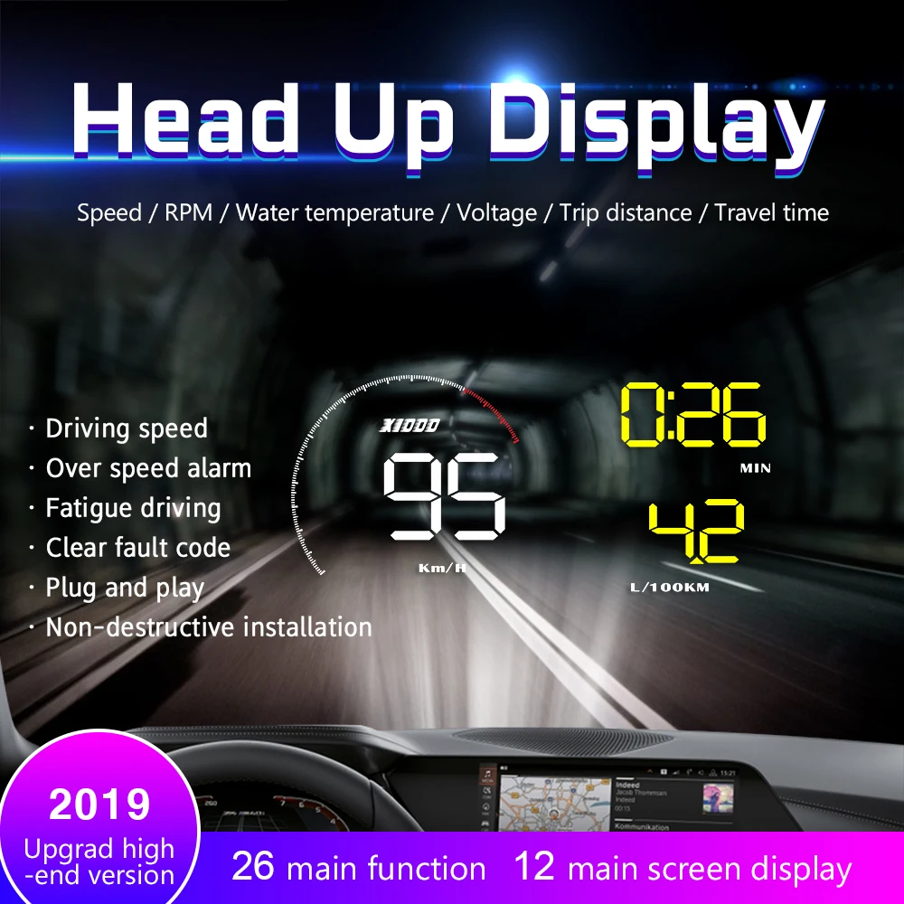 A9 с блендой на лобовое стекло, проектор OBD2 II EUOBD, автомобильный HUD Дисплей, система Предупреждение о превышении скорости, сигнализация напряжения DFDF