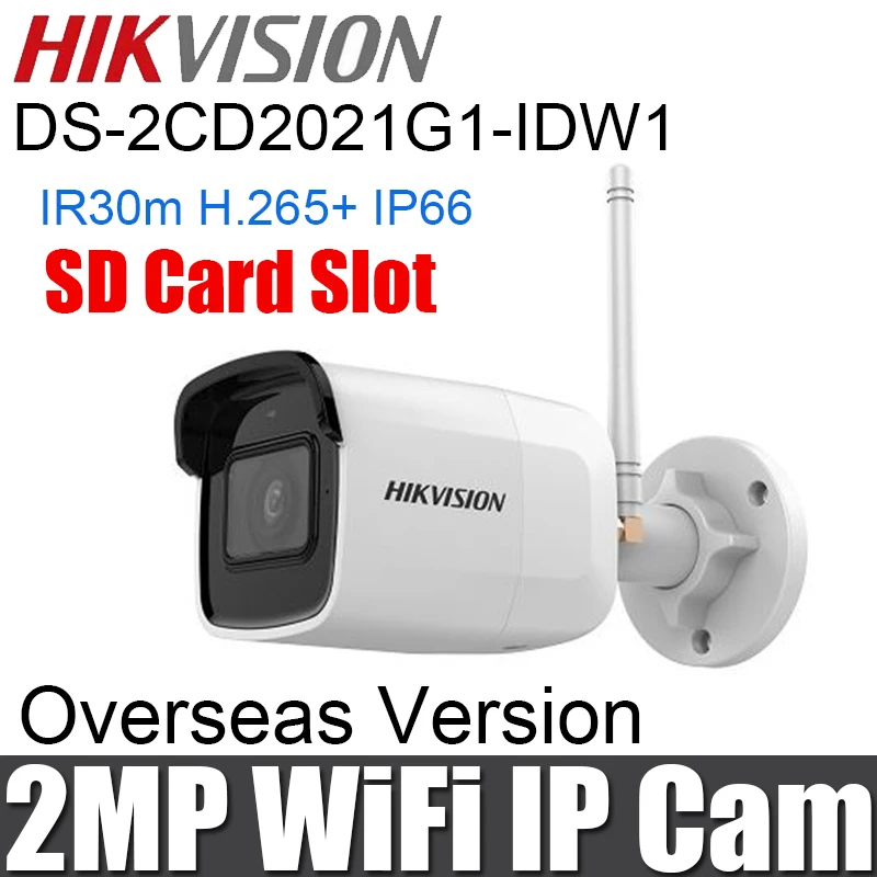 Hikvision 2MP сетевая камера Wi-Fi пуля DS-2CD2021G1-IDW1 беспроводной ИК 30 м со слотом для sd-карты H.265+ Водонепроницаемая ip-камера видеонаблюдения