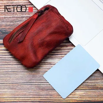 

AETOO Multifunctional coin wallet, card pack simple retro pure leather zipper change bag, key storage coin bag