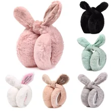 Women Warm Plush Earmuffs Cute Rabbit Ears Fur Solid Color Foldable Ear Muff autumn Winter Outdoor Warm Skiing Earflap Windproof