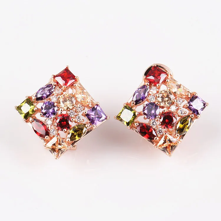 Серьги в национальном стиле семь цветов ААА Циркон клипсы для ушей покрытые