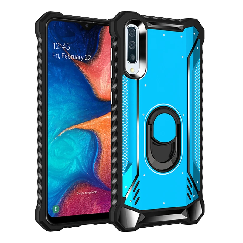 Blue Роскошный противоударный чехол для samsung Galaxy A50 A70, полный защитный чехол для телефона на samsung A50 A70, прочный Чехол с металлическим кольцом - Цвет: Blue