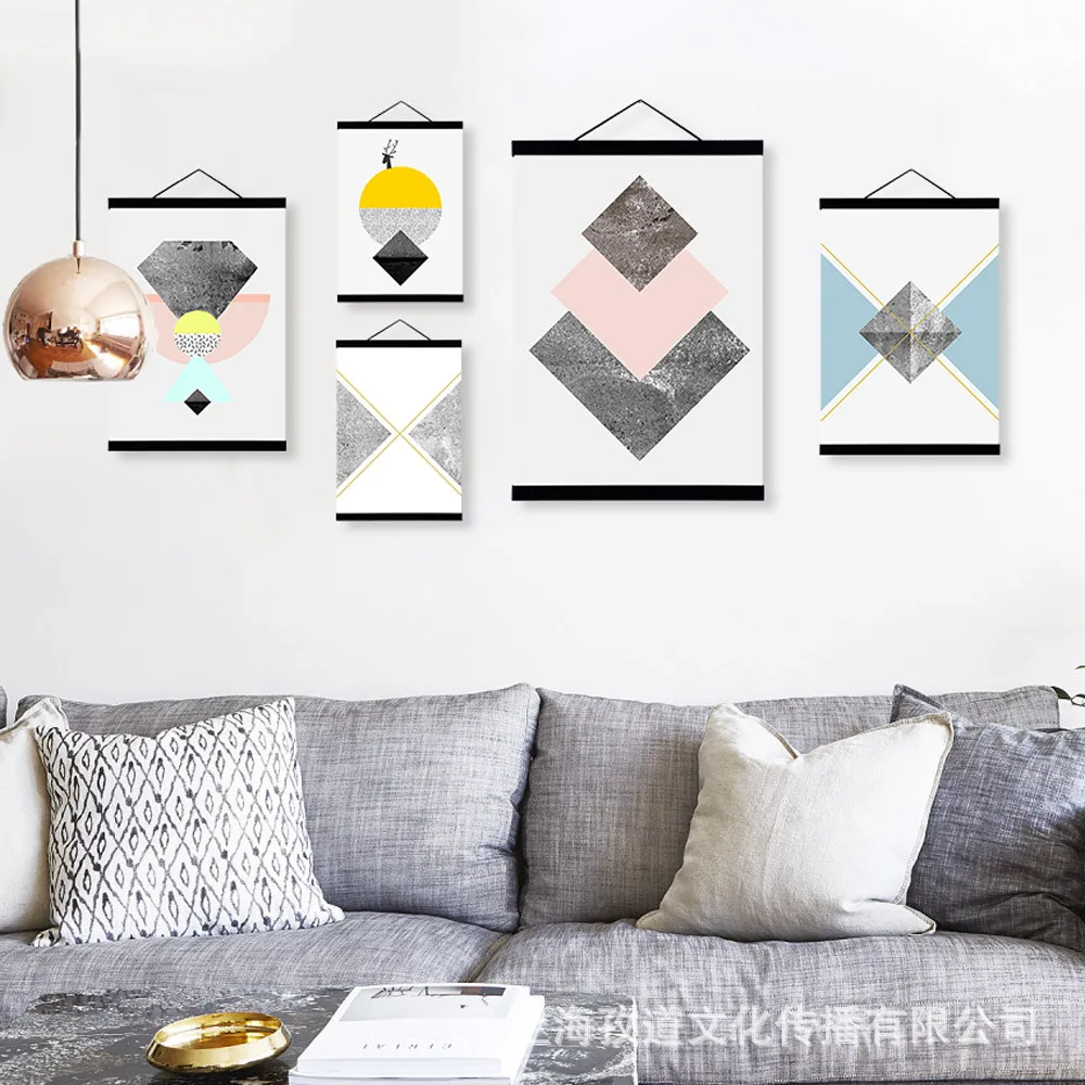 

Mild Art Modern Minimalist Abstract Color Geometry Living Room Solid Wood gua zhou hua Decoration Reel Wall Painting a Generatio