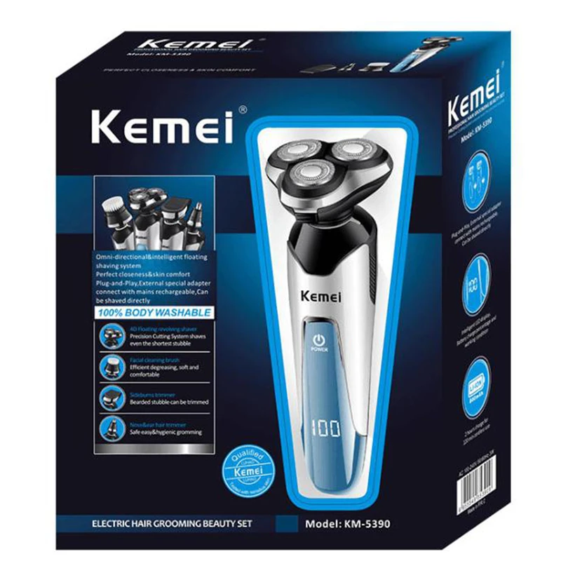 Kemei-5390 4D электробритва, Мужская бритва, машинка для бритья, триммер для носа, перезаряжаемая плавающая Бритва для бороды, Водонепроницаемая бритва для ухода за лицом