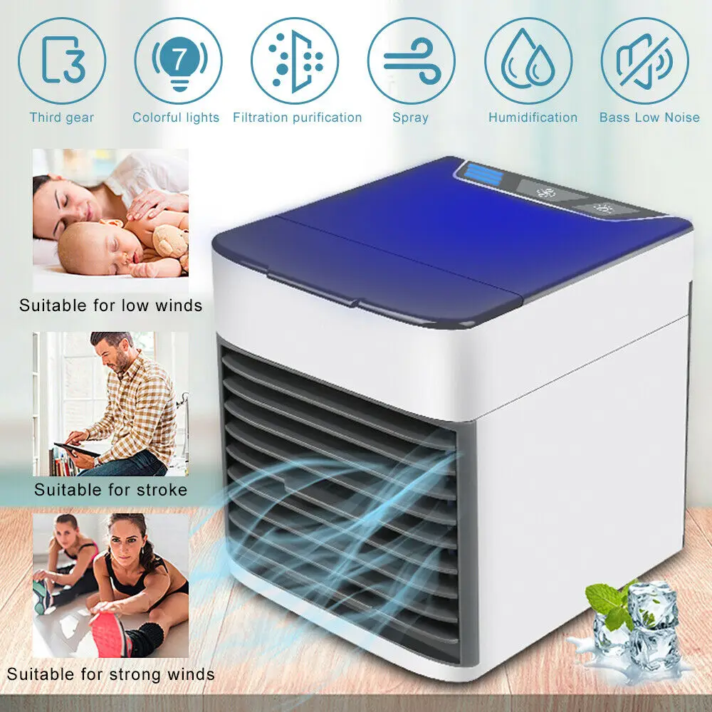 Toucher Mini refroidisseur à air pour le bureau désodorisant ventilateur vitesse de ventilateur le garage et la maison Mini Air Cooler 4 en 1 climatiseur 