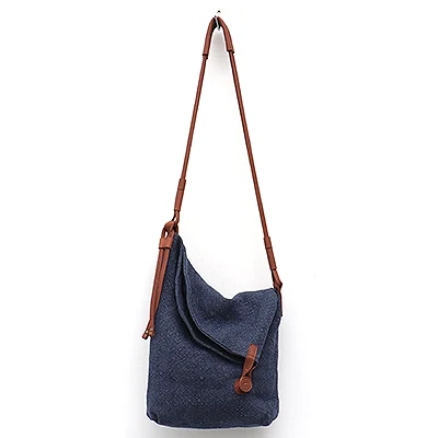 SC дизайнерская Повседневная льняная женская сумка через плечо из натуральной кожи, Женская винтажная большая сумка, женская мягкая сумка-мессенджер с клапаном - Цвет: Navy